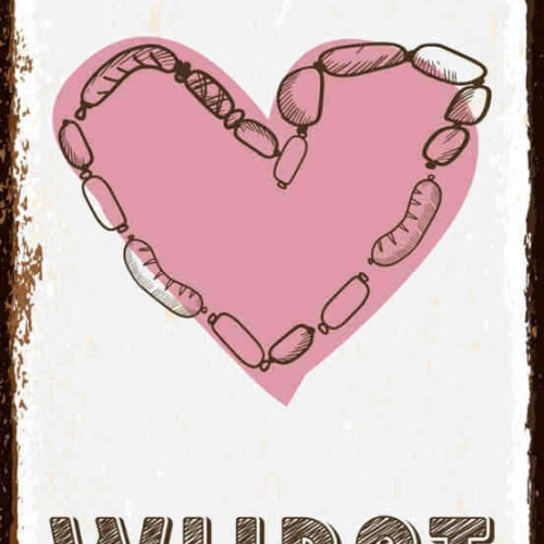 Schild I ❤️ Wurst Liebe Essen Grillen Grill BBQ 27x10 Blech od.Holz