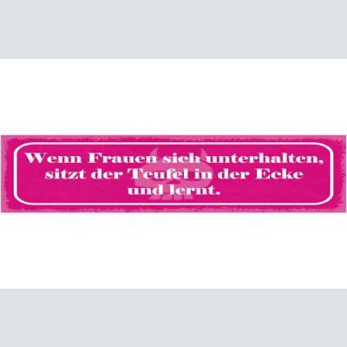 Schild wenn frauen sich unterhalten sitzt der teufel in der ecke und lernt 46x10