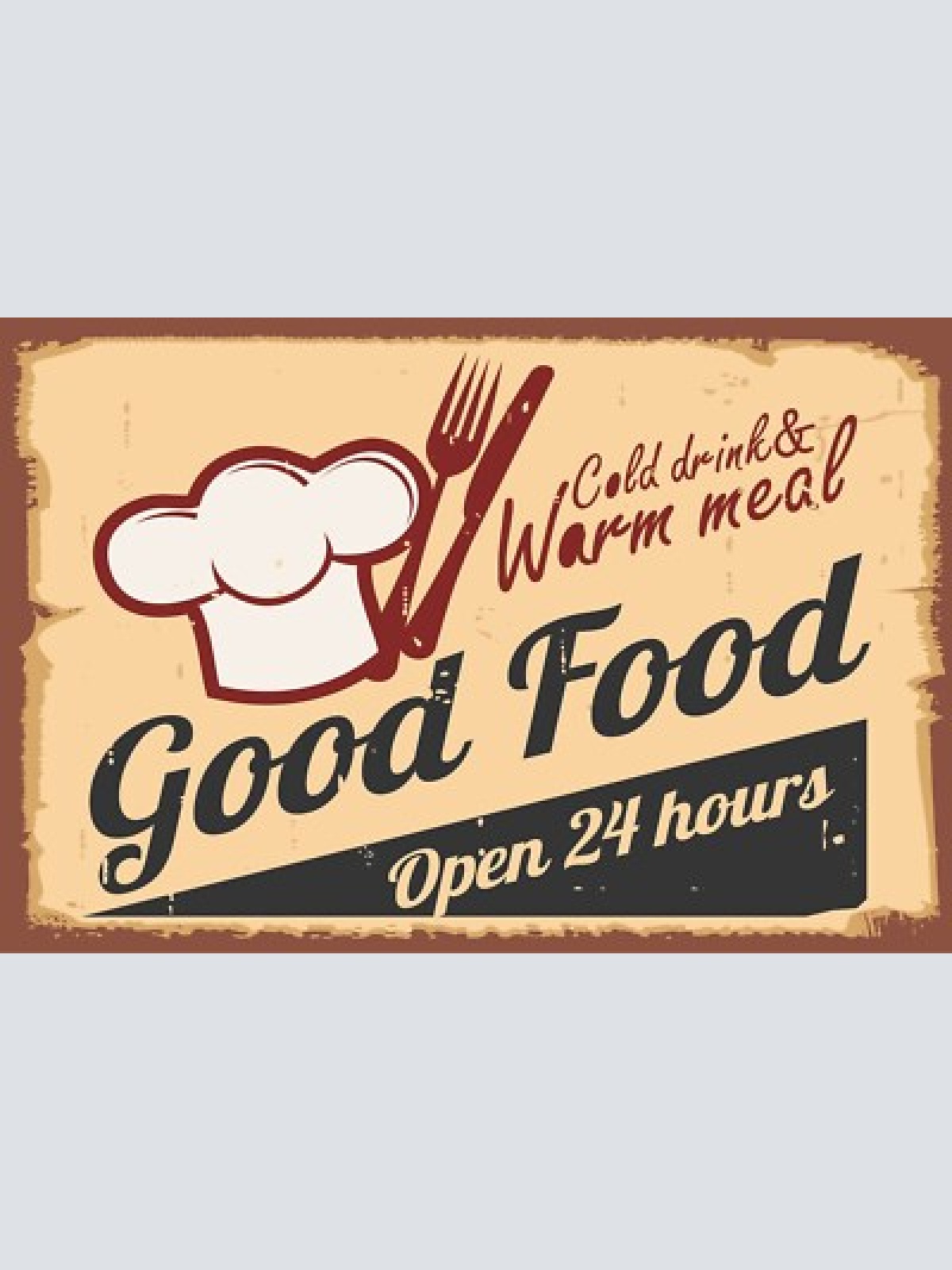 Nostalgie schild good food open 24 hours 12x18 / 20x30 / 30x40 blech od. holz