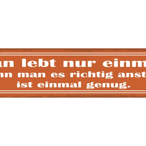 Schild Man Lebt Nur Einmal Wenn Man Es Richtig Anstellt Ist Einmal Genug 46 x 10