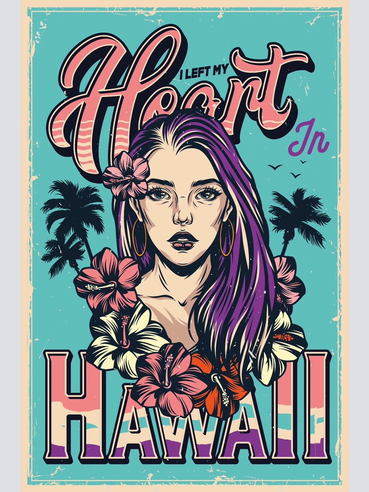 Nostalgie Schild Left My Heart in Hawaii 12x18 / 20x30 / 30x40 Blech od. Holz
