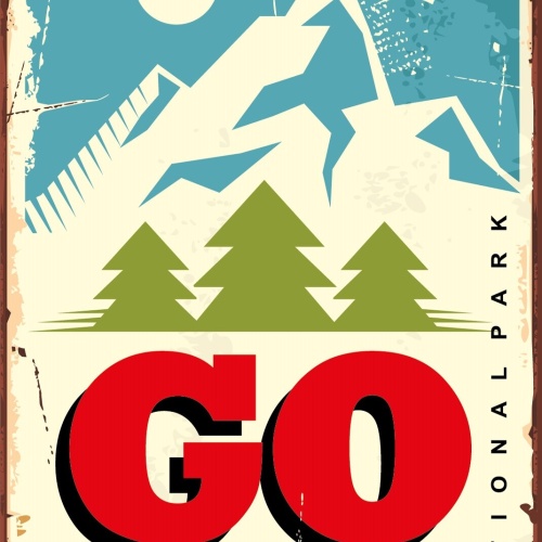 Nostalgie Schild Go Explore! Erkunden Berg 12x18 / 20x30 / 30x40 Blech od. Holz