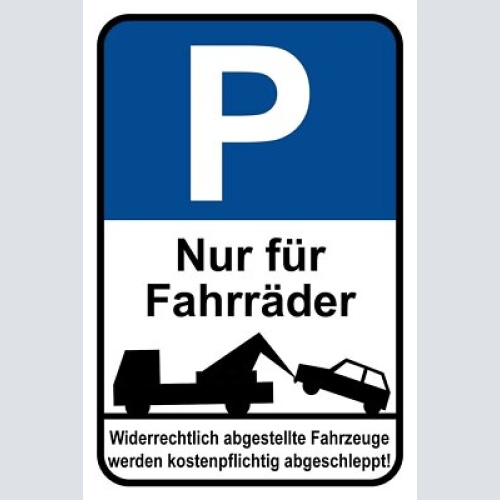 Schild parkplatz nur für fahrräder parken 12x18 / 20x30 / 30x40 blech od. holz