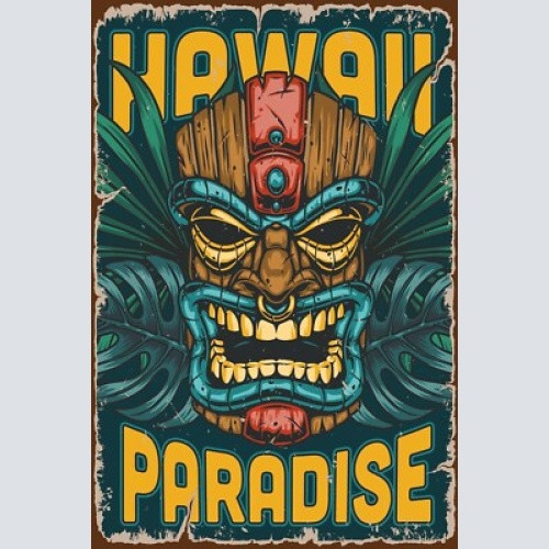 Nostalgie schild hawaii paradise tiki maske 12x18 / 20x30 / 30x40 blech od. holz