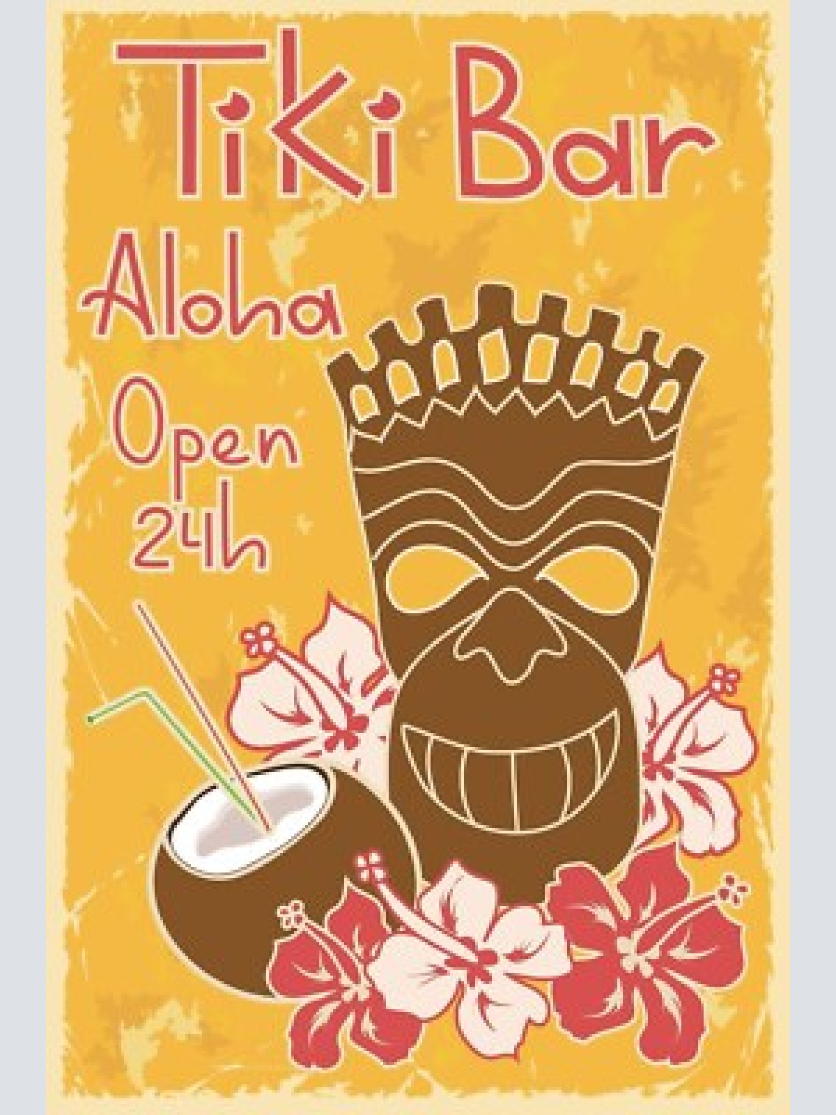Nostalgie schild tiki bar aloha open 24h 12x18 / 20x30 / 30x40 blech od. holz