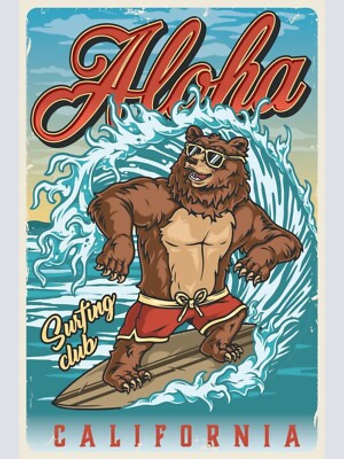 Nostalgie schild aloha california surfen bär 12x18 / 20x30 / 30x40 blech od.holz