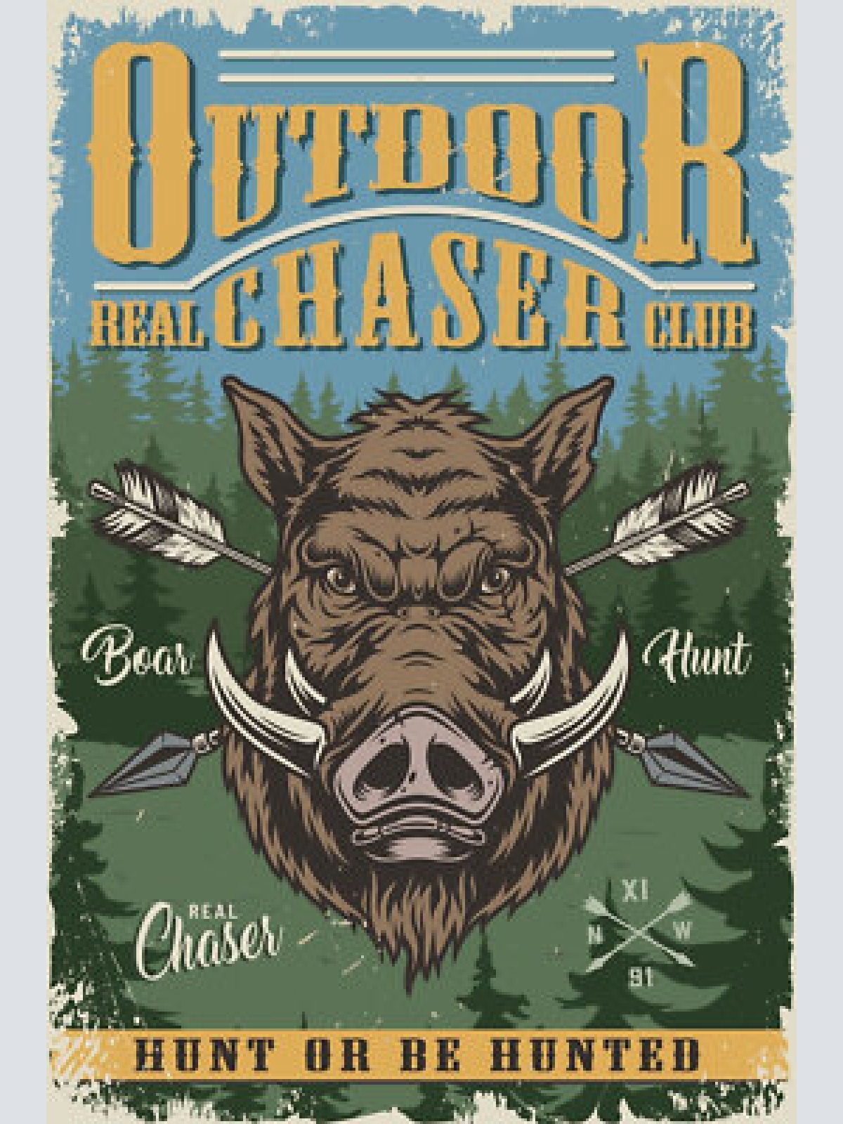 Nostalgie schild chaser club boar hunt jagd 12x18 / 20x30 / 30x40 blech od. holz