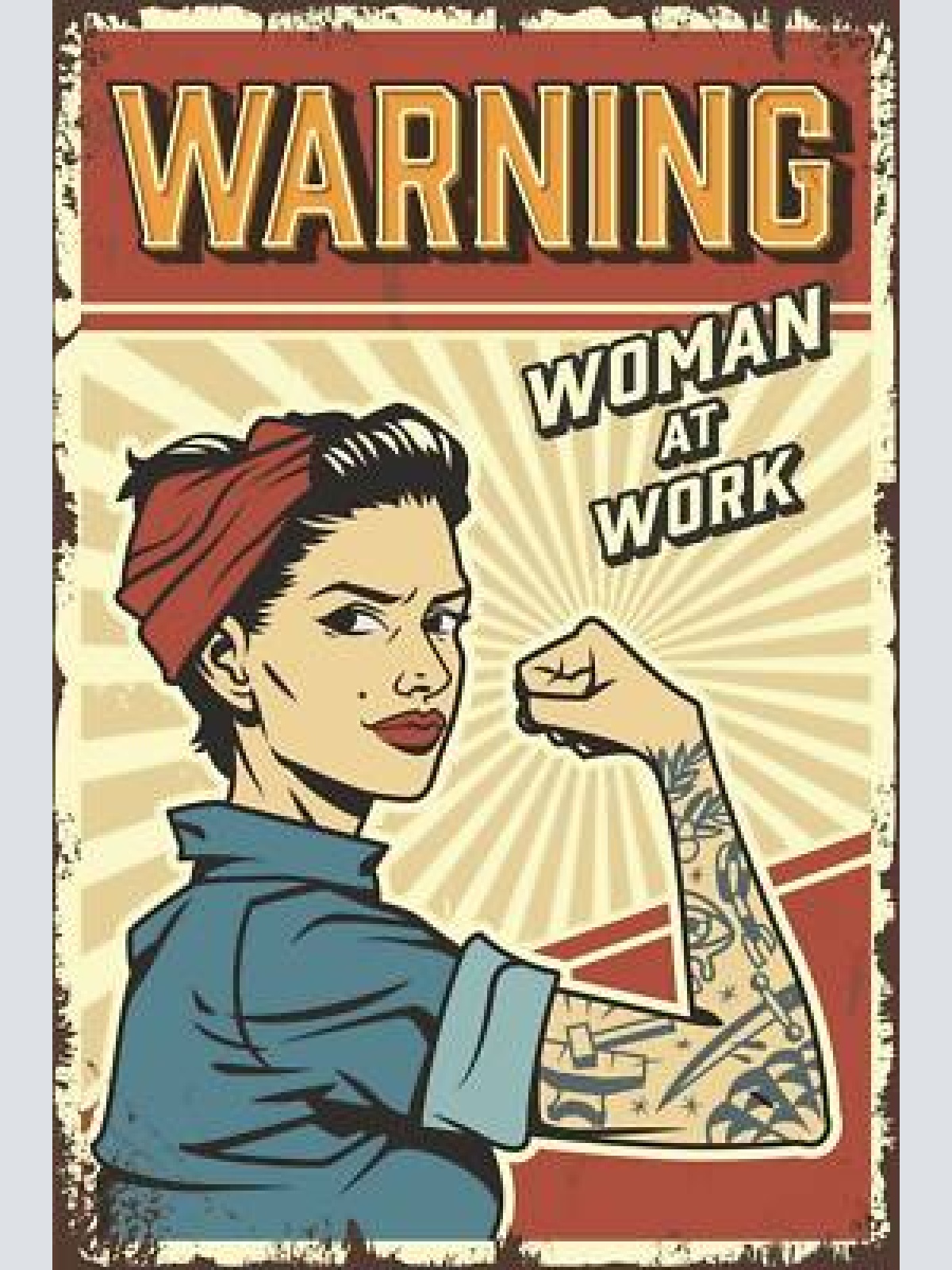 Nostalgie schild warning woman at work frau 12x18 / 20x30 / 30x40 blech od. holz
