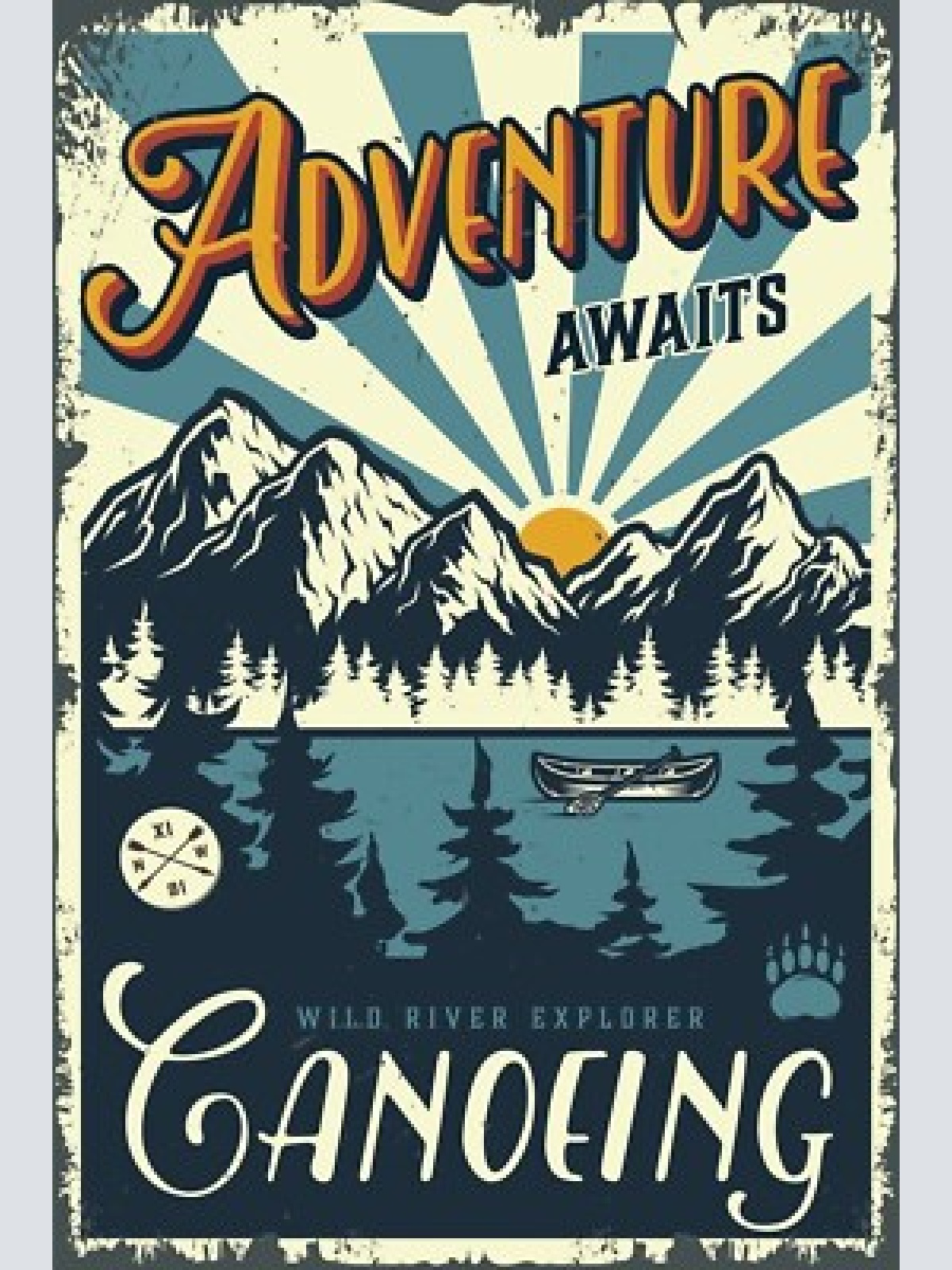 Nostalgie schild canoeing adv. awaits kanu 12x18 / 20x30 / 30x40 blech od. holz