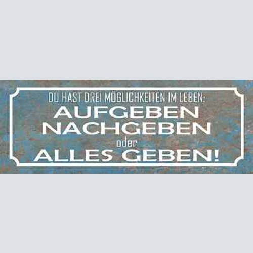 Schild 3 möglichkeiten im leben aufgeben nachgeben oder alles geben 27x10