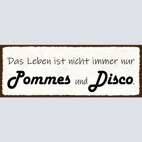 Schild das leben ist nicht immer nur pommes & disco feiern 27x10 blech od.holz
