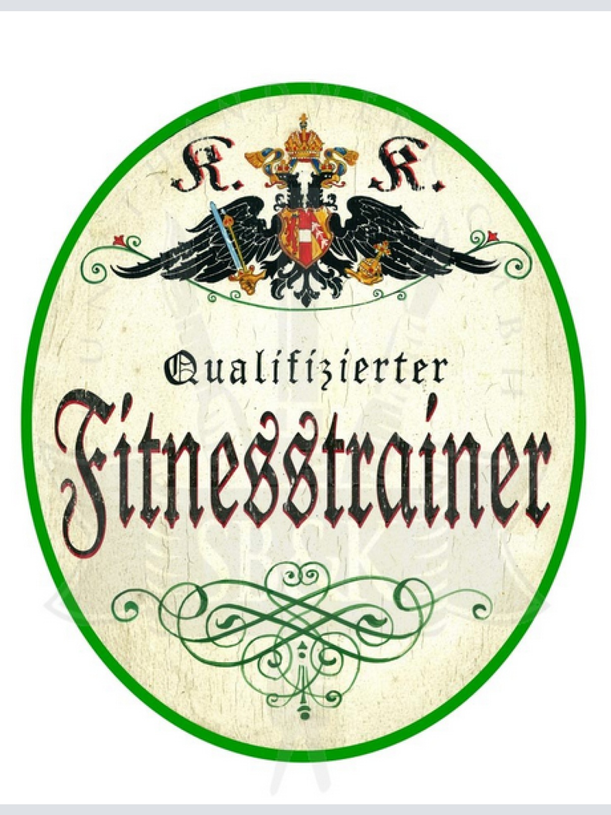 KuK Nostalgie Holzschild Qualifizierter Fitnesstrainer