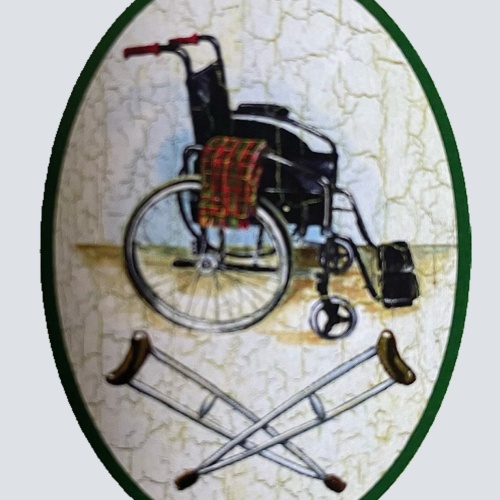 Nostalgie Holzschild Rollstuhl Krücken Behinderung Körperlich Eingeschränkt