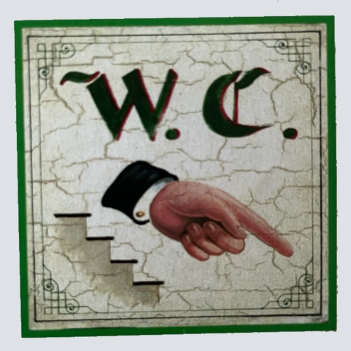 Nostalgie Holzschild WC Rechts Teppe Nach Unten Stiege Stock Toilette Klo Schild