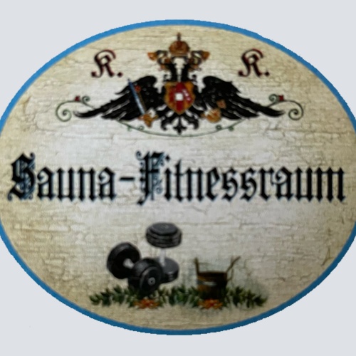 KuK Nostalgie Holzschild Sauna Fitnessraum Training Schild