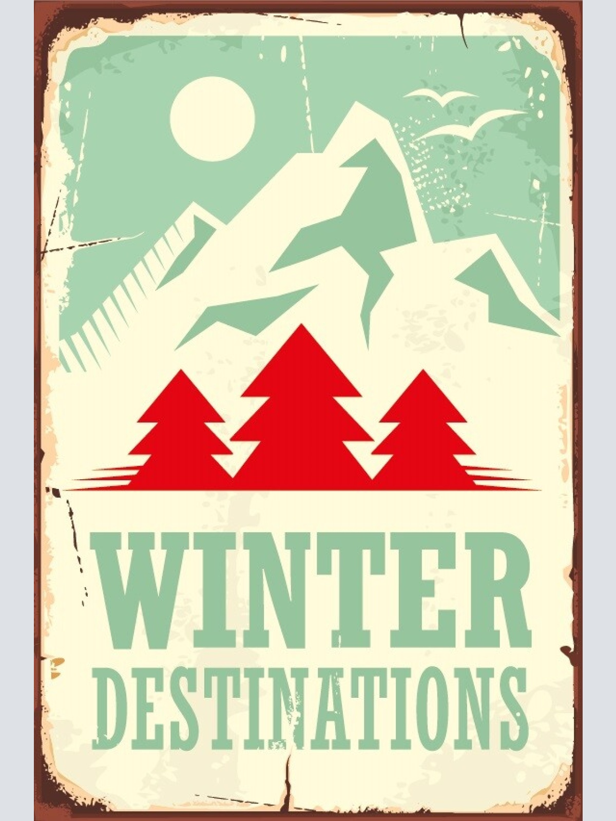 Nostalgie Schild Winter Destinations Ski 12x18 / 20x30 / 30x40 Blech od. Holz