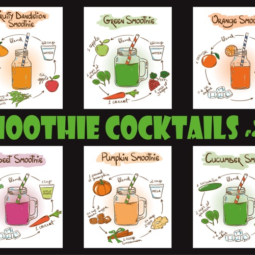Nostalgie Schild 6 Smoothie Cocktails 12x18 / 20x30 / 30x40 Blech od. Holz