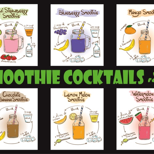 Nostalgie Schild 6 Smoothie Cocktails 12x18 / 20x30 / 30x40 Blech od. Holz