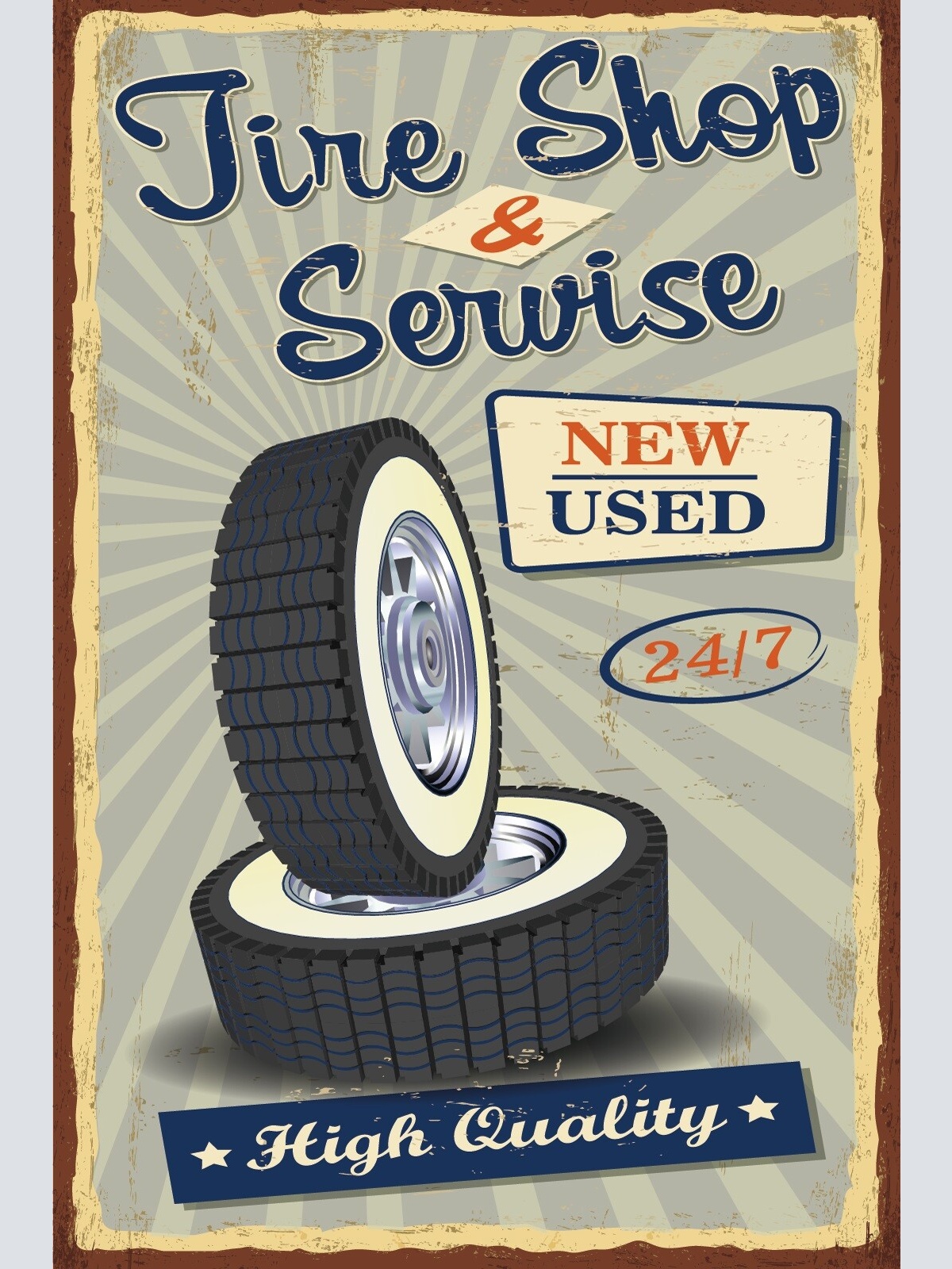 Nostalgie Schild Tire Shop & Service Reifen 12x18 / 20x30 / 30x40 Blech od. Holz