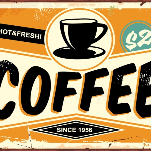 Nostalgie Schild Coffee Hot & Fresh Kaffee 12x18 / 20x30 / 30x40 Blech od. Holz