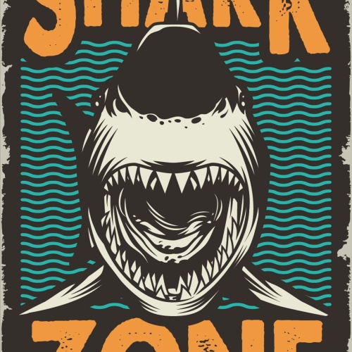 Nostalgie Schild Shark Zone Hai Fisch Ozean 12x18 / 20x30 / 30x40 Blech od. Holz