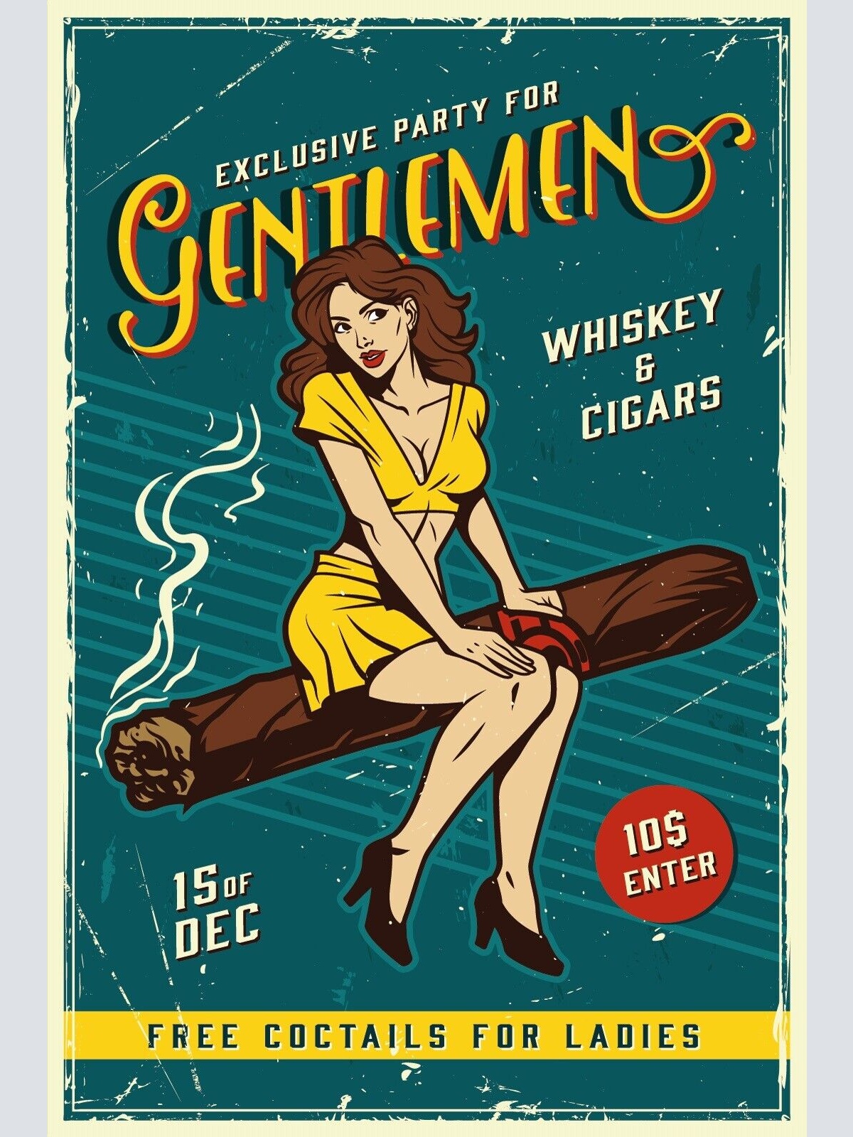 Nostalgie Schild Party for Gentlemen Zigarre 12x18 / 20x30 / 30x40 Blech od.Holz