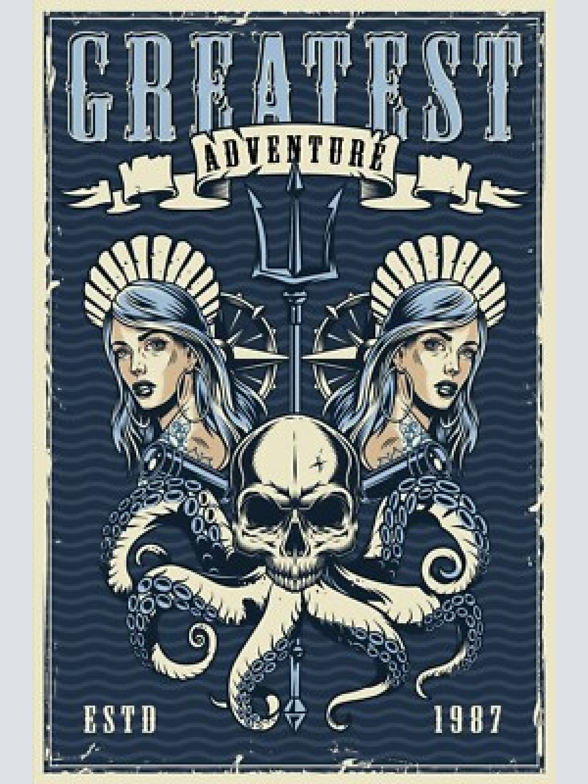 Nostalgie schild great.adv. kraken dreizack 12x18 / 20x30 / 30x40 blech od. holz