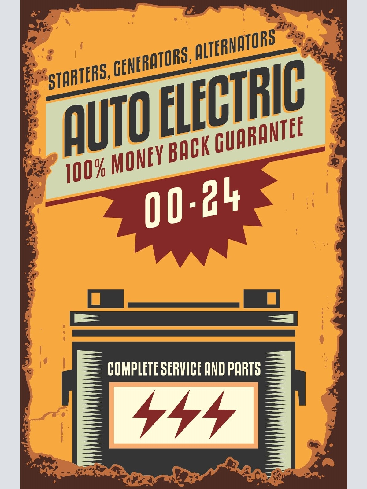 Nostalgie Schild Auto Electric 00-24 Service 12x18 / 20x30 / 30x40 Blech od.Holz