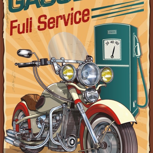 Nostalgie Schild Gasoline Motorrad Benzin 12x18 / 20x30 / 30x40 Blech od.Holz