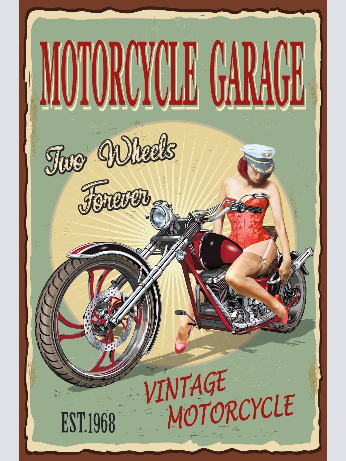 Nostalgie Schild Motorcycle Garage Motorrad 12x18 / 20x30 / 30x40 Blech od. Holz