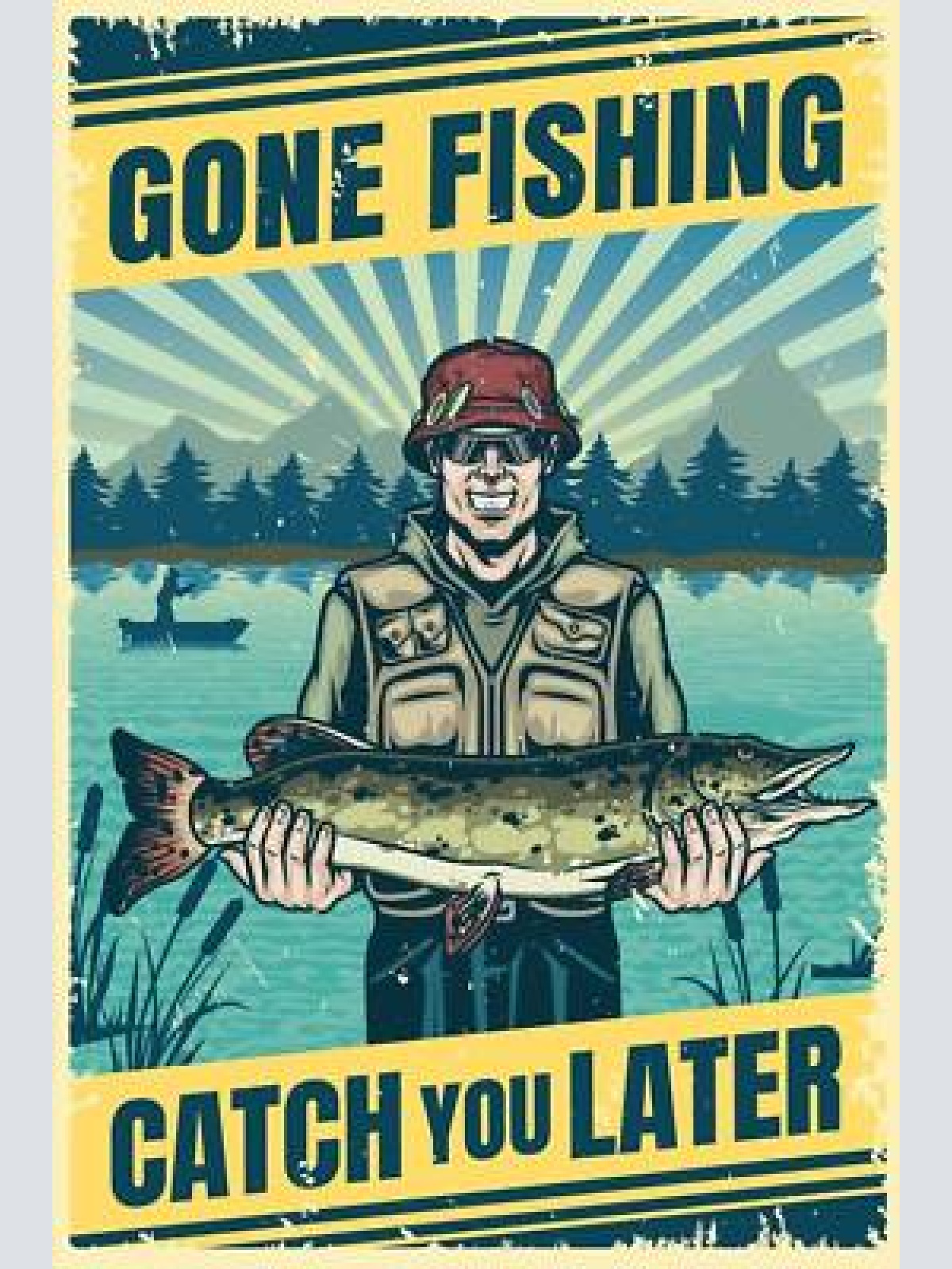 Nostalgie schild gone fishing angler fischen 12x18 / 20x30 / 30x40 blech od.holz