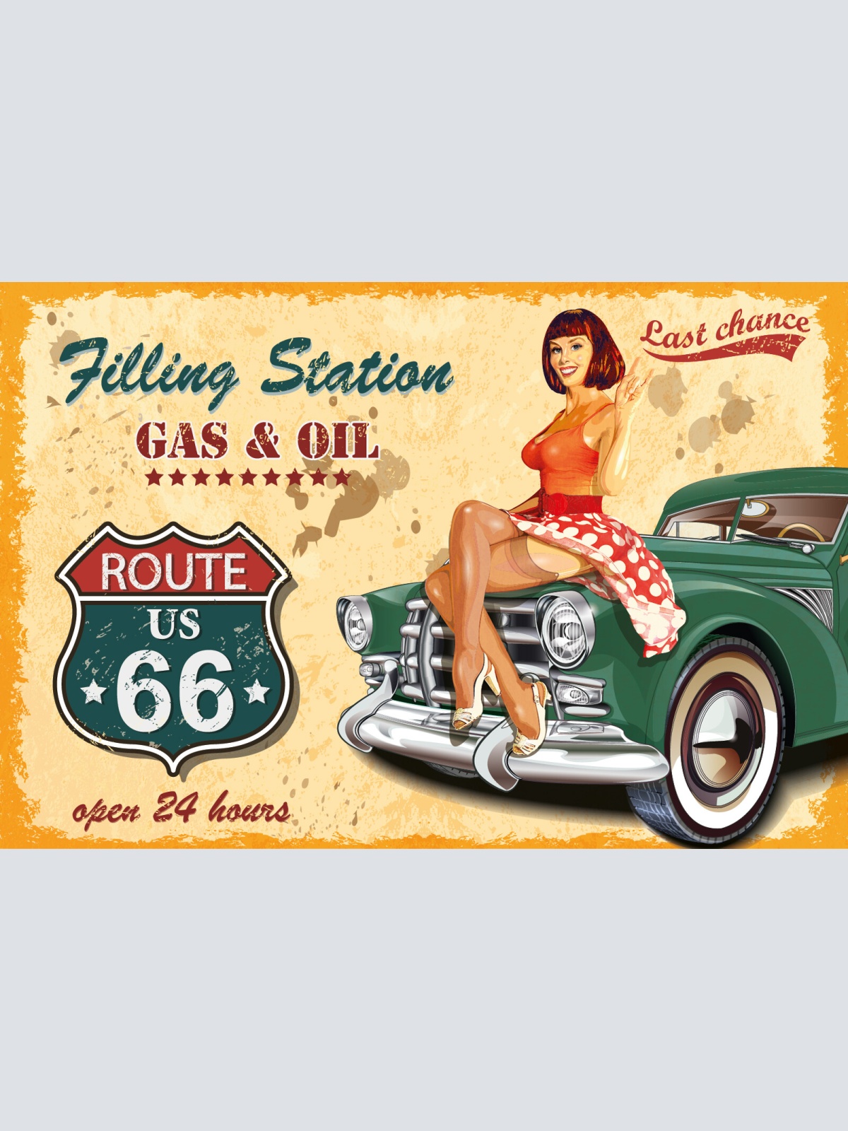 Nostalgie Schild Station Gas Oil Benzin Auto 12x18 / 20x30 / 30x40 Blech od.Holz