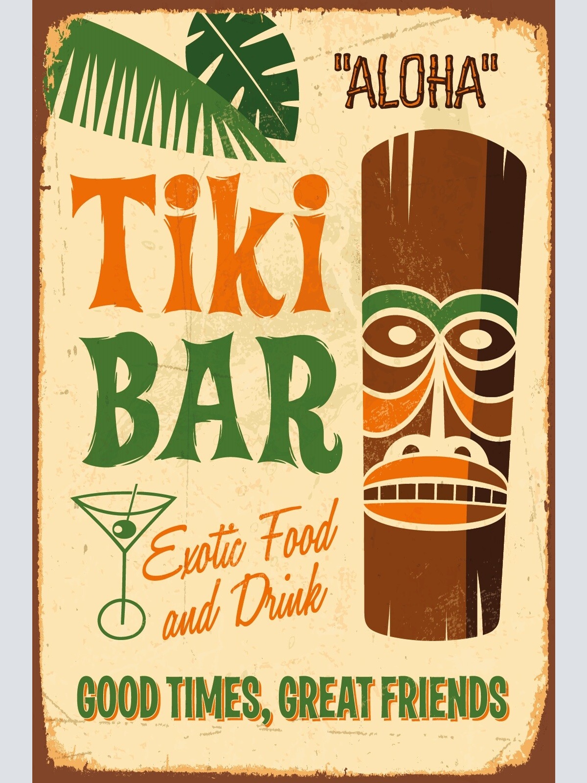 Nostalgie Schild Tiki Bar Aloha Hawaii 12x18 / 20x30 / 30x40 Blech od. Holz