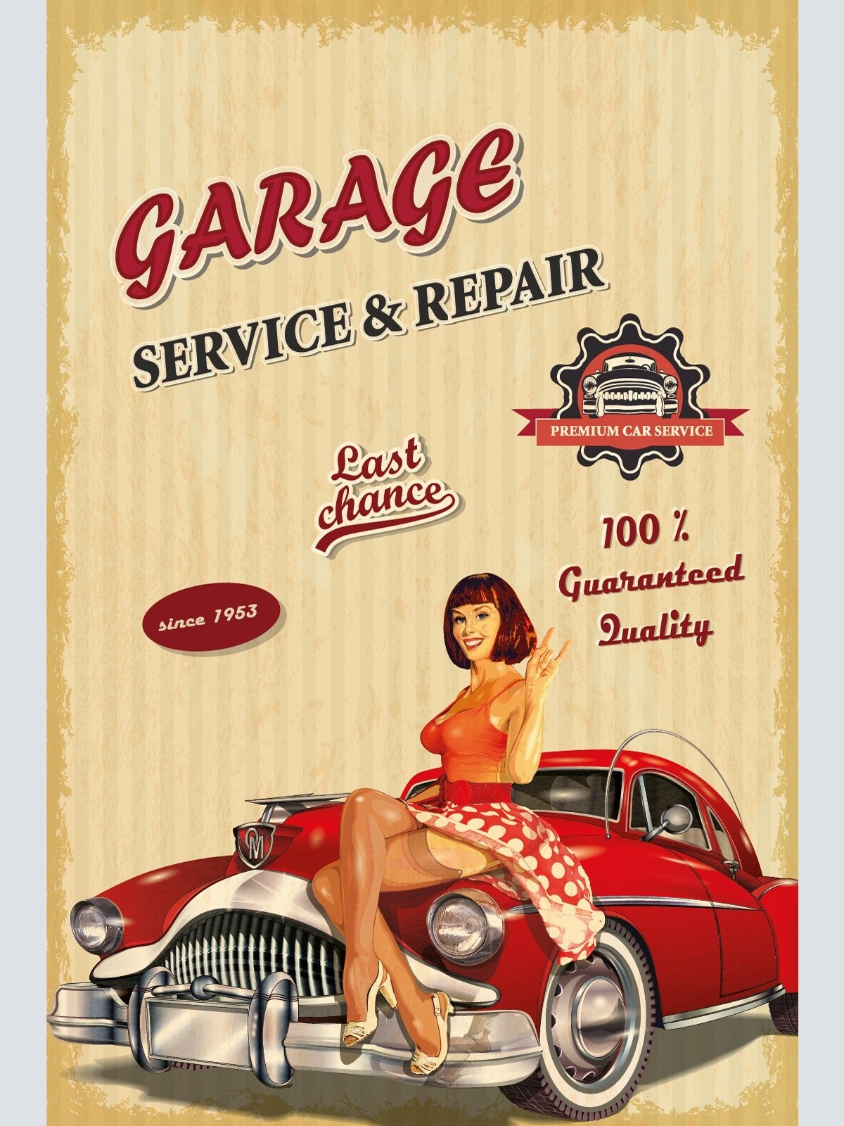 Nostalgie Schild Garage Service Repair Auto 12x18 / 20x30 / 30x40 Blech od. Holz