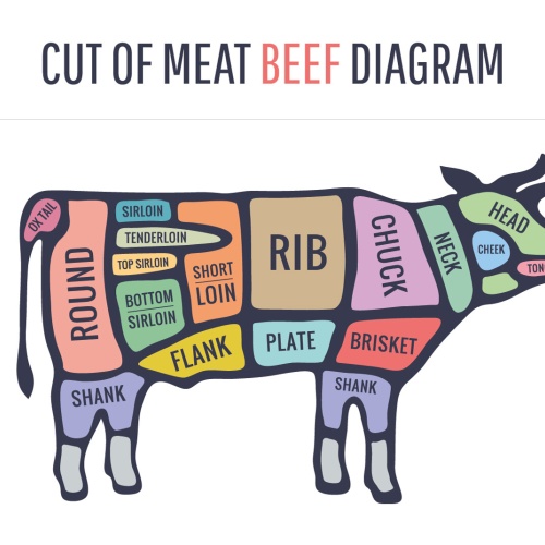 Nostalgie Schild Cuts of Beef Rind Diagr. 12x18 / 20x30 / 30x40 Blech od. Holz