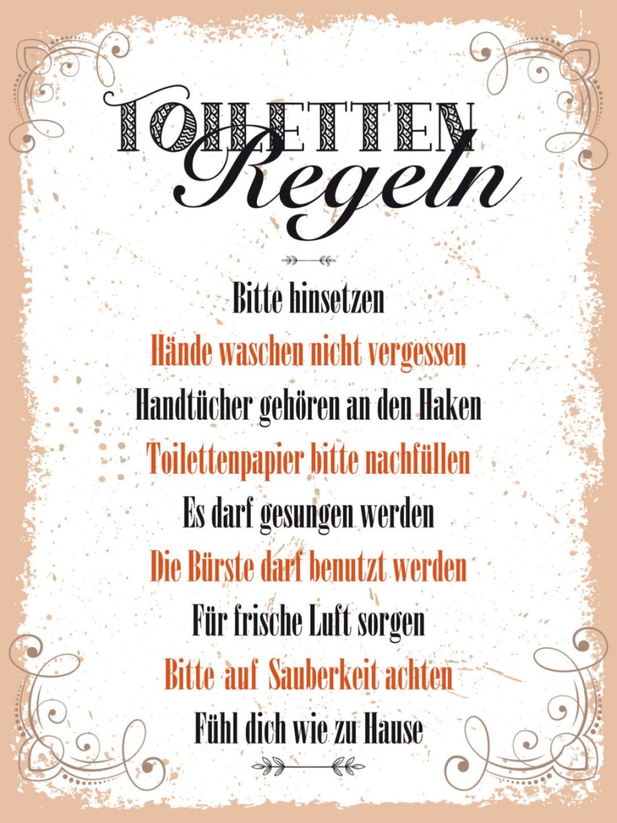 Schild Toiletten Regeln WC Hinsetzen Hände Waschen 12x18 20x30 30x40 Blech/Holz