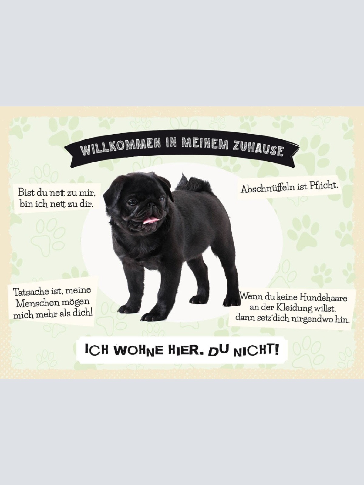 Schild Willkommen In Meinem Zuhause Mops Hund Tier 12x18 20x30 30x40 Blech/Holz