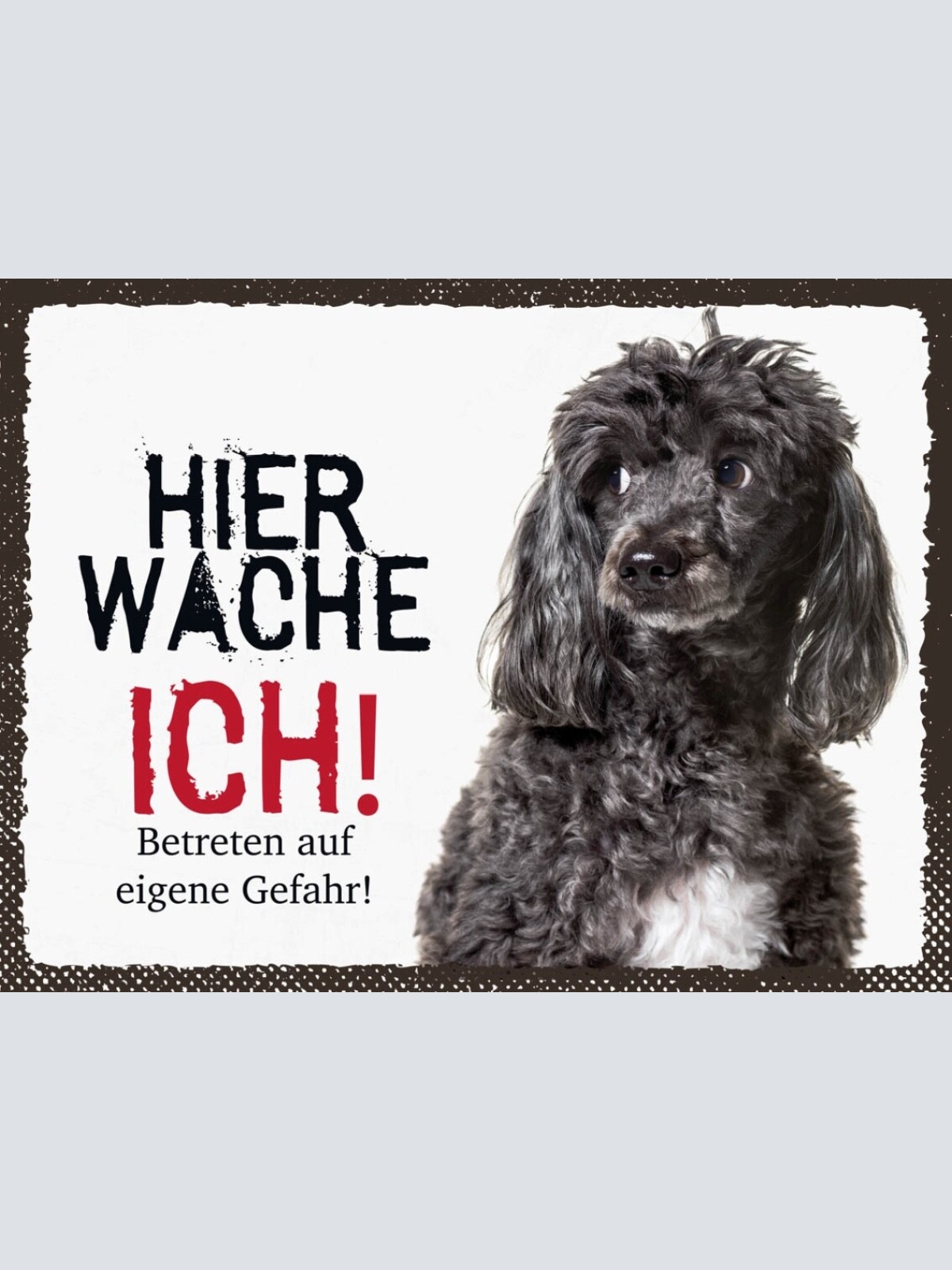 Schild Hier Wache Ich Pudel Gefahr Hund Haus Tier 12x18 20x30 30x40 Blech/Holz