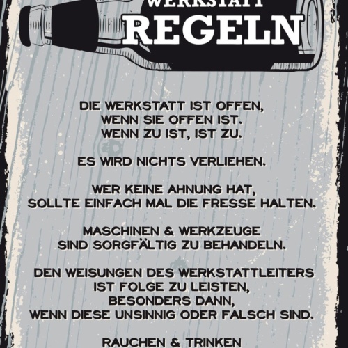 Schild Werkstatt Regeln Werkzeuge Maschinen Leiter 12x18 20x30 30x40 Blech/Holz