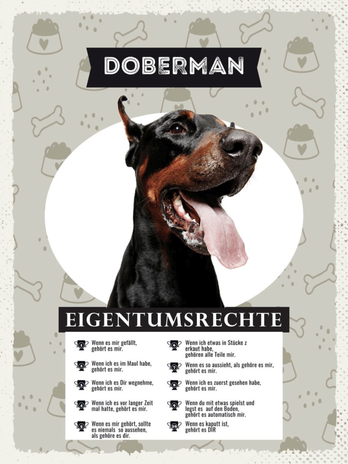 Schild Dobermann Eigentumsrechte Hund Tier Liebe 12x18 20x30 30x40 Blech/Holz