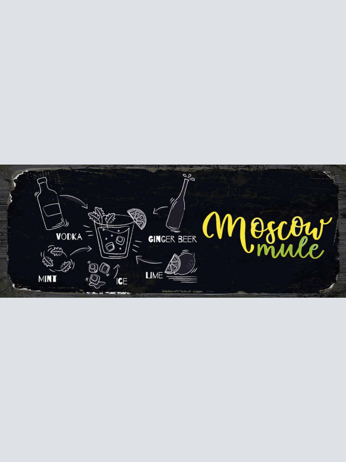 Schild Moscow Mule Cocktail Rezept Bar Alkohol Drink Wodka 27x10 Blech od.Holz