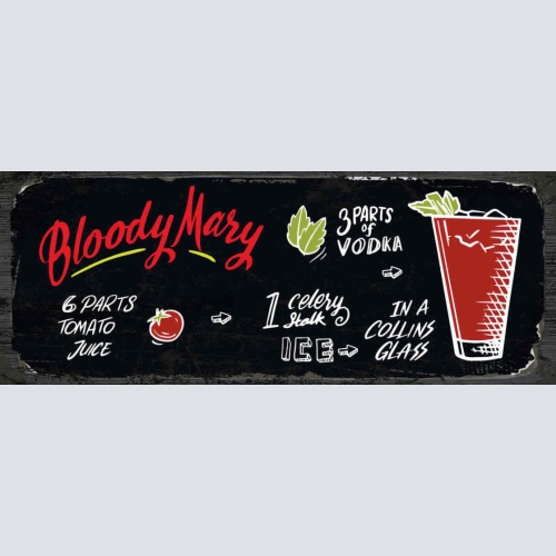 Schild Bloody Mary Cocktail Rezept Bar Alkohol Drink Wodka 27x10 Blech od.Holz