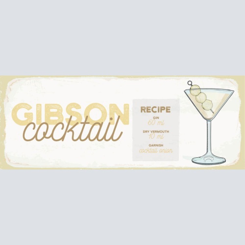 Schild Gibson Cocktail Rezept Bar Alkohol Drink Gin Wermut 27x10 Blech od.Holz