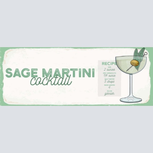 Schild Sage Martini Cocktail Rezept Bar Alkohol Drink Gin 27x10 Blech od.Holz