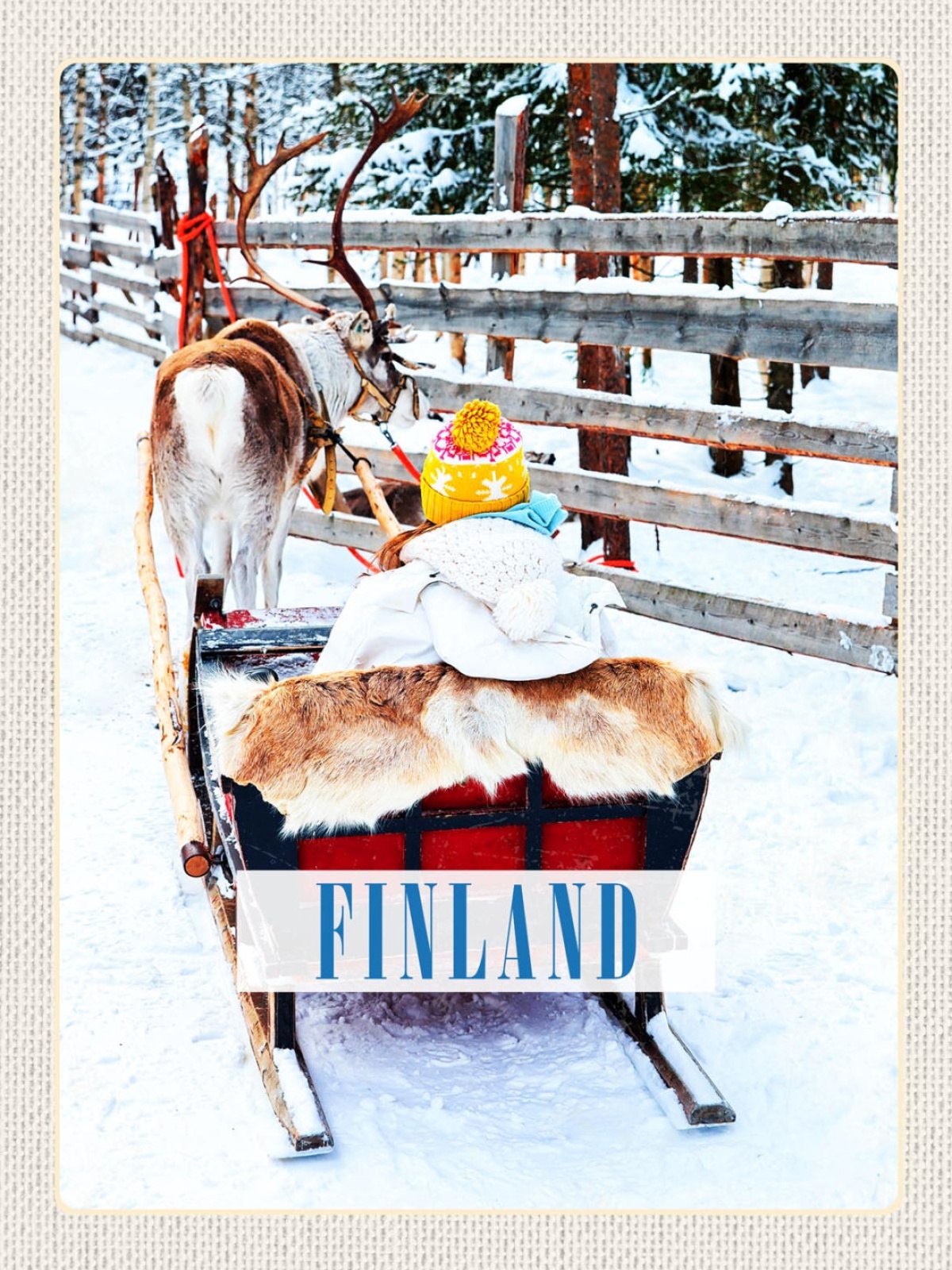 Schild Finland Finnland Rentier Schlitten Schnee 12x18 20x30 30x40 Blech/Holz