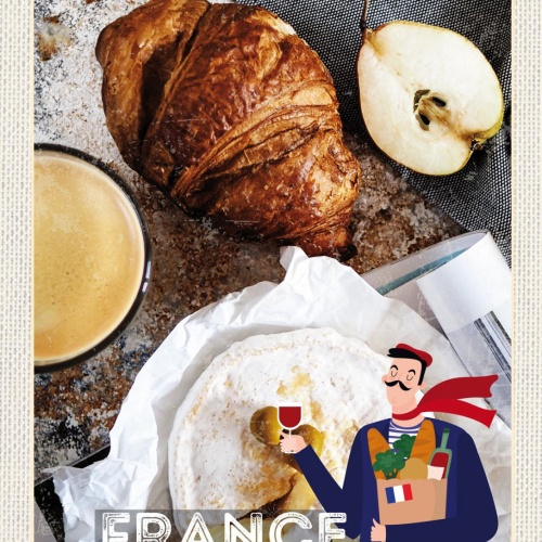 Schild France Frankreich Käse Croissant Baguette 12x18 20x30 30x40 Blech/Holz