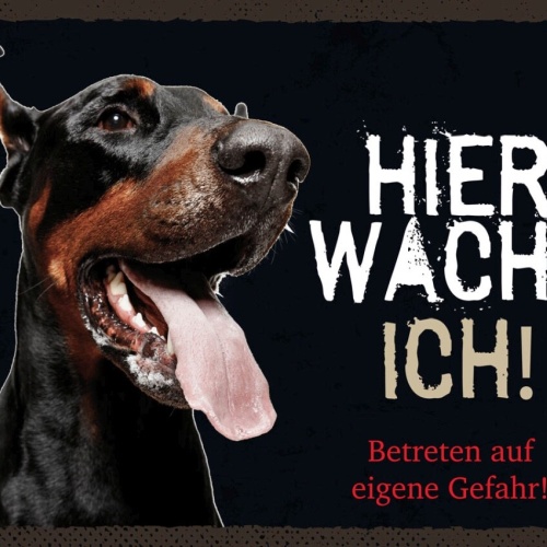 Schild Hier Wache Ich Dobermann Gefahr Hund Tier 12x18 20x30 30x40 Blech/Holz