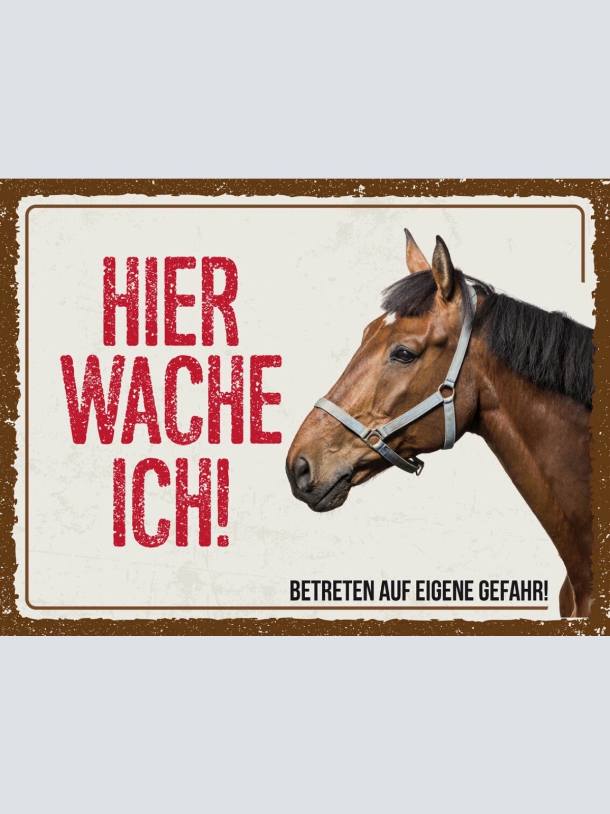 Schild Hier Wache Ich Pferd Eigene Gefahr Tier 12x18 20x30 30x40 Blech/Holz