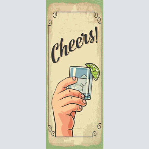 Schild cheers prost alkohol trinken drink spirituose bar 27x10 blech od.holz