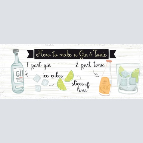 Schild How To Make A Gin & Tonic Rezept Alkohol Drink Bar 27x10 Blech od.Holz